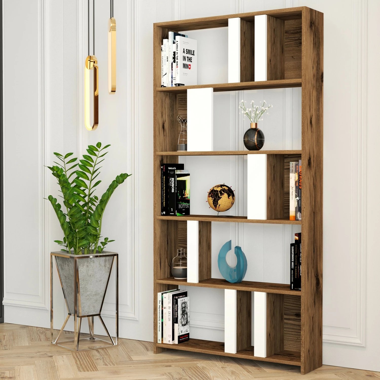 Raft librash Hanah Home, Lima, ngjyrë arre dhe e bardhë
