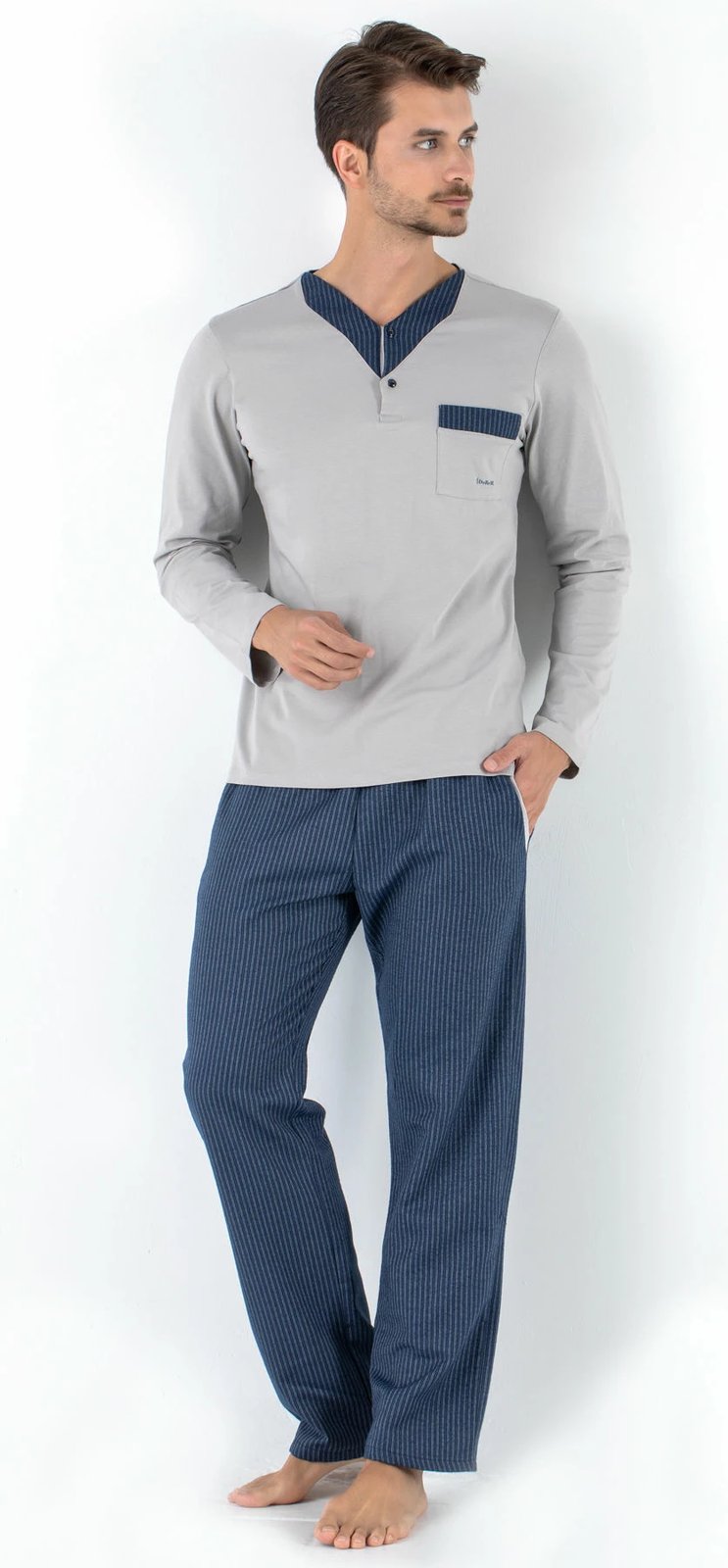 Set pizhamash për burra Jumeon, 002-000466, gri, kaltër
