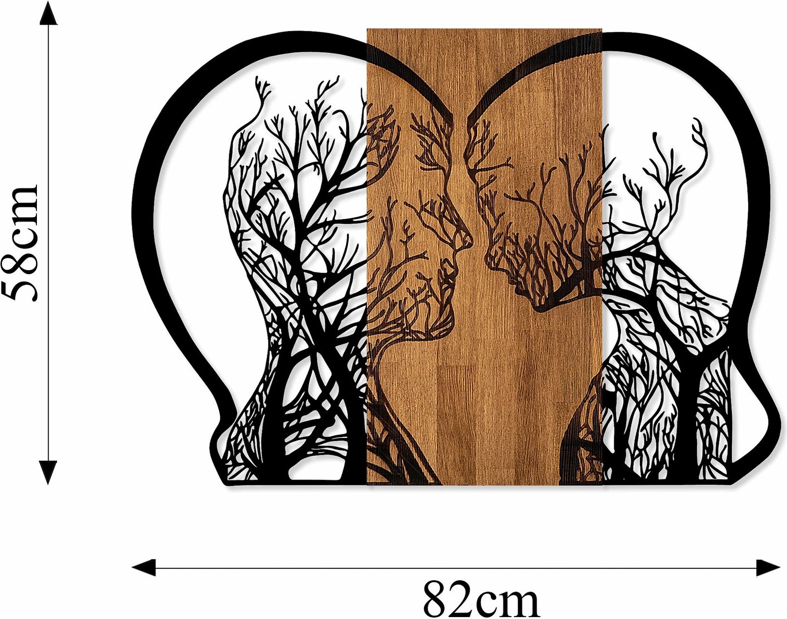 Aksesor dekorativ muri prej druri, Wallity, grua dhe burrë, dashuri, ngjyrë arre dhe e zezë