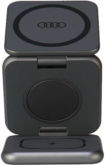 Karikues magnetik 3-në-1 Audi, palosshëm, USB-C, 15W, metalik, gri