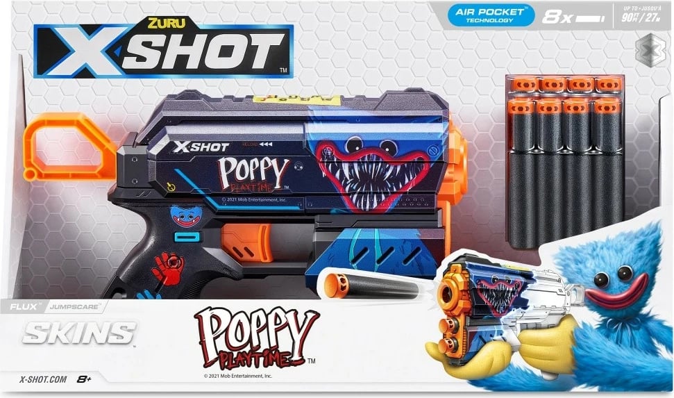 Blaster lodër ZURU X-Shot Flux Launcher 8 Shots Jumpscare, Poppy Playtime, shumëngjyrësh, set me 8 shigjeta