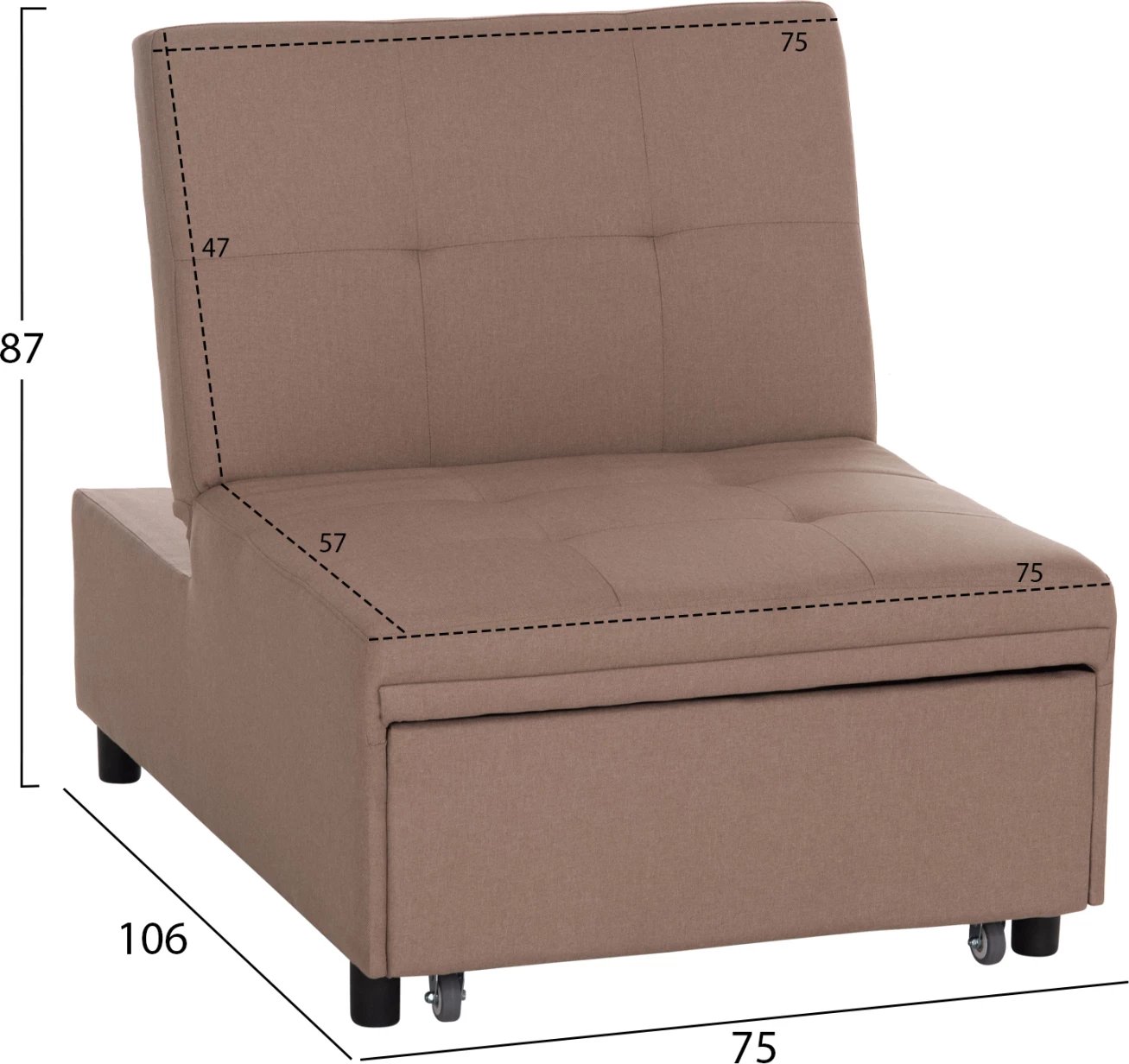 Karrige lounge-krevat LIBRE, material bezhë, FH3295.03, 75x106x89cm