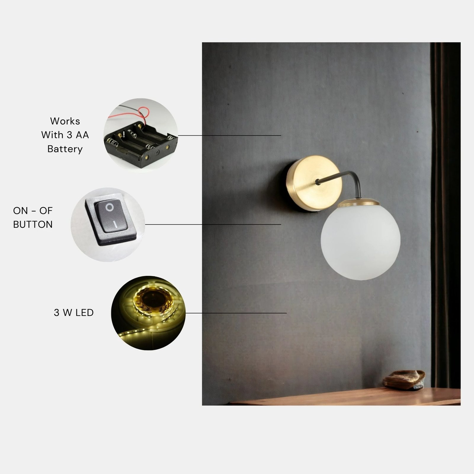 Llambë muri Opviq, Pablo - 8792-1AP, ngjyrë ari dhe e bardhë