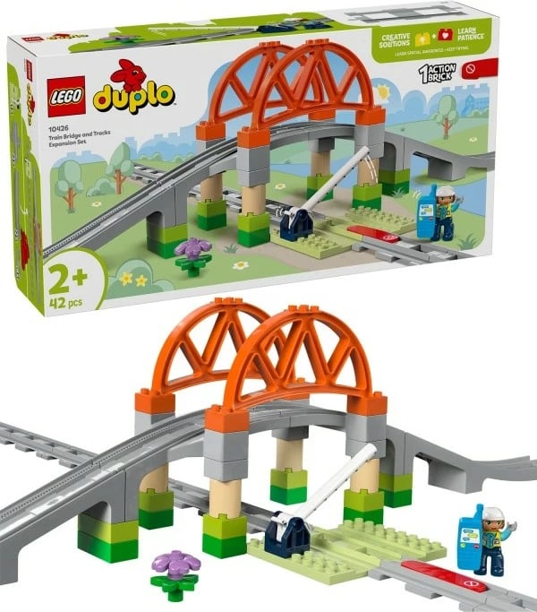 Set lodrash LEGO DUPLO Bridge and Railway Tracks 10426, 42 pjesë, plastikë