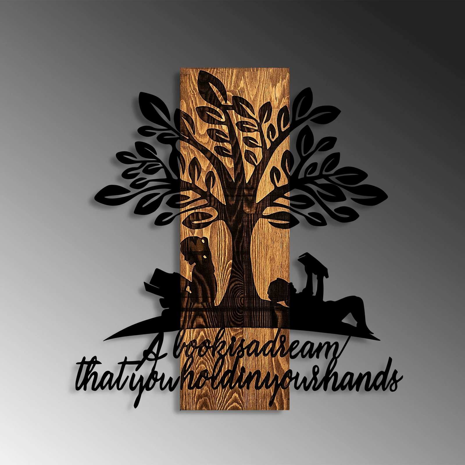 Aksesor dekorativ për mur, dru, Wallity, Dream, ngjyrë arre/zezë, 54x57cm