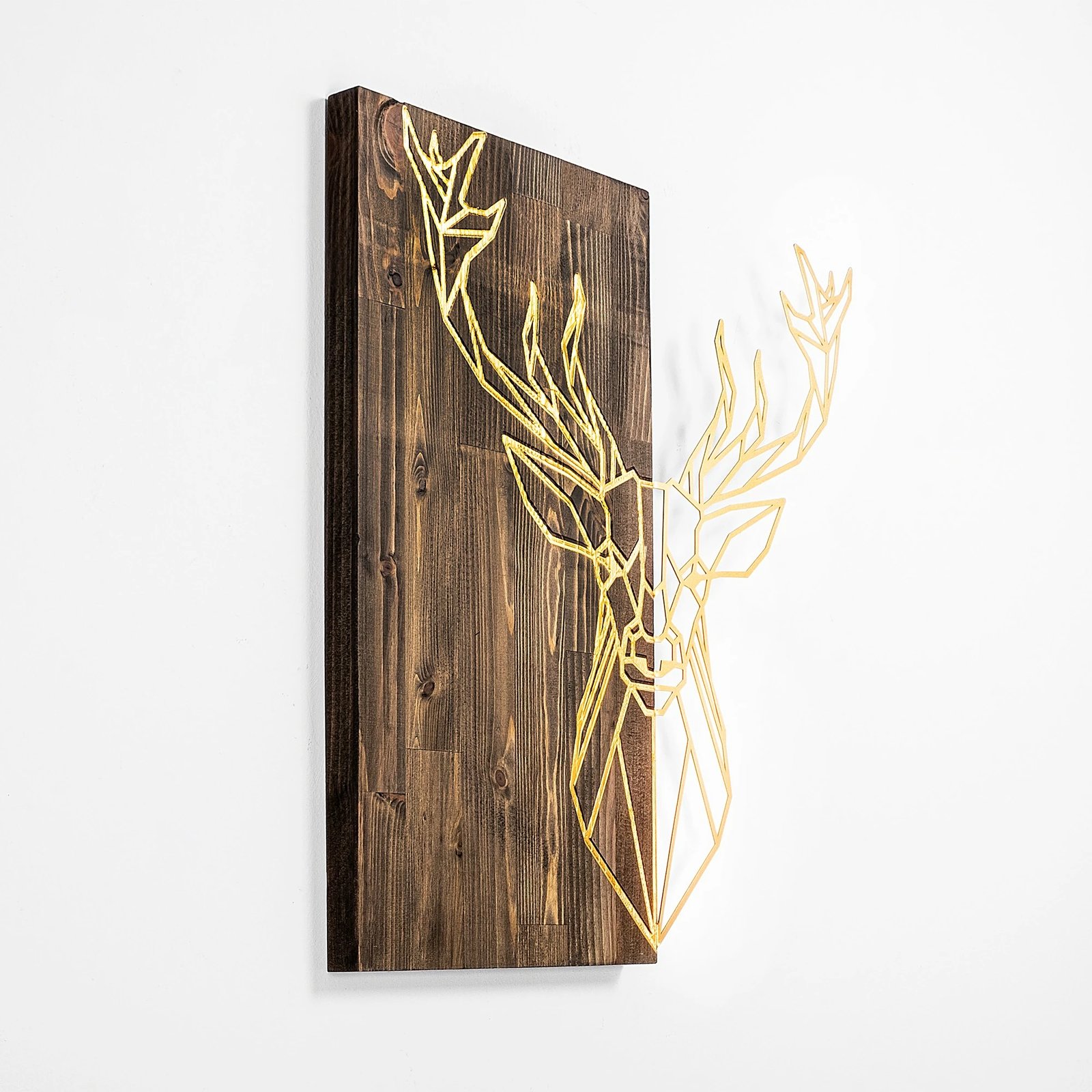 Aksesor dekorativ për mur, dru dhe metal, dizajn dreri, ngjyrë arre dhe ari, 56x58cm