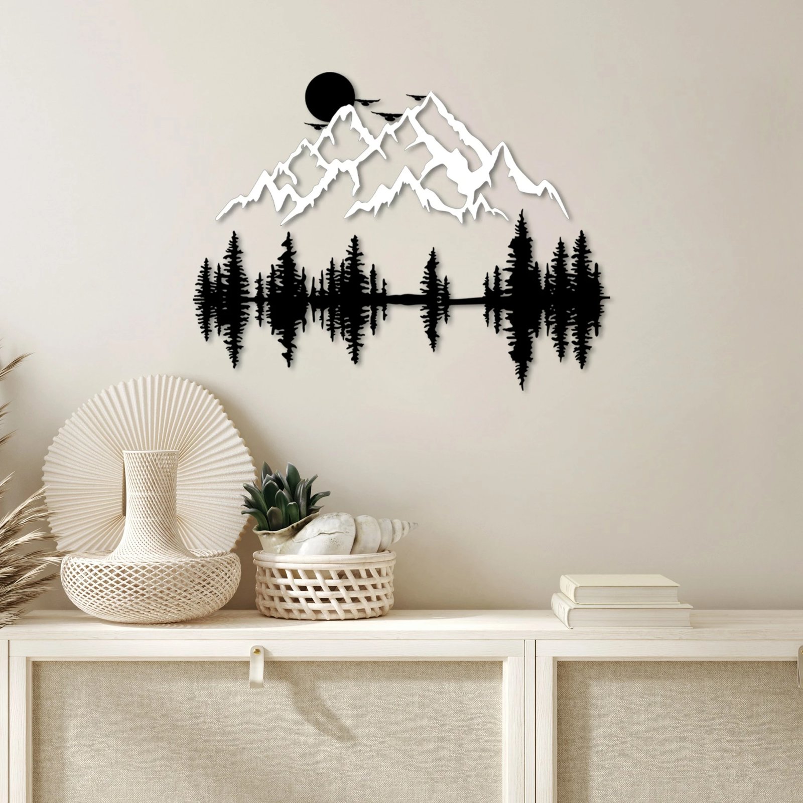 Aksesor dekorativ metalik për mur, natyrë dhe male, Wallity - 14