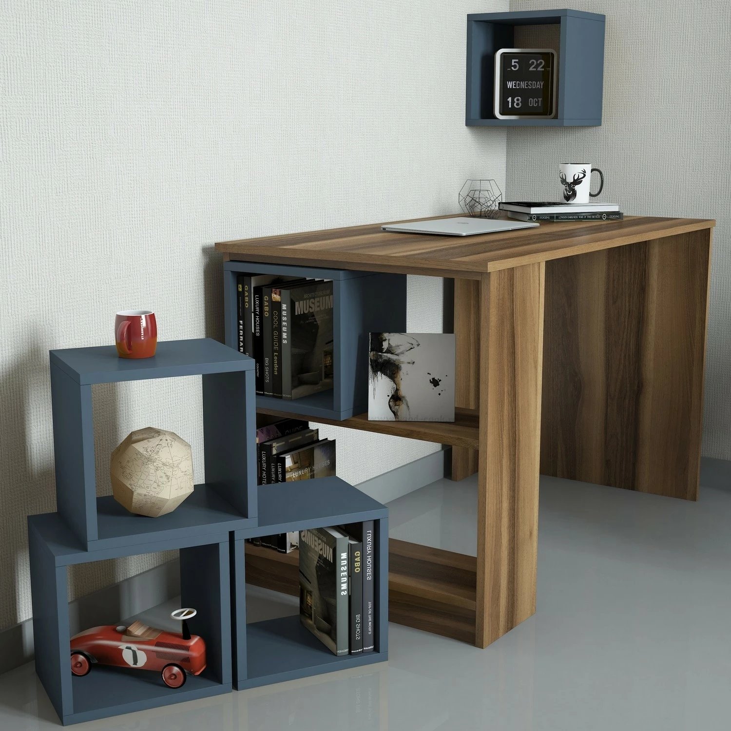 Tavolinë studimi Hanah Home, kuti, ngjyrë arre, kalcedon