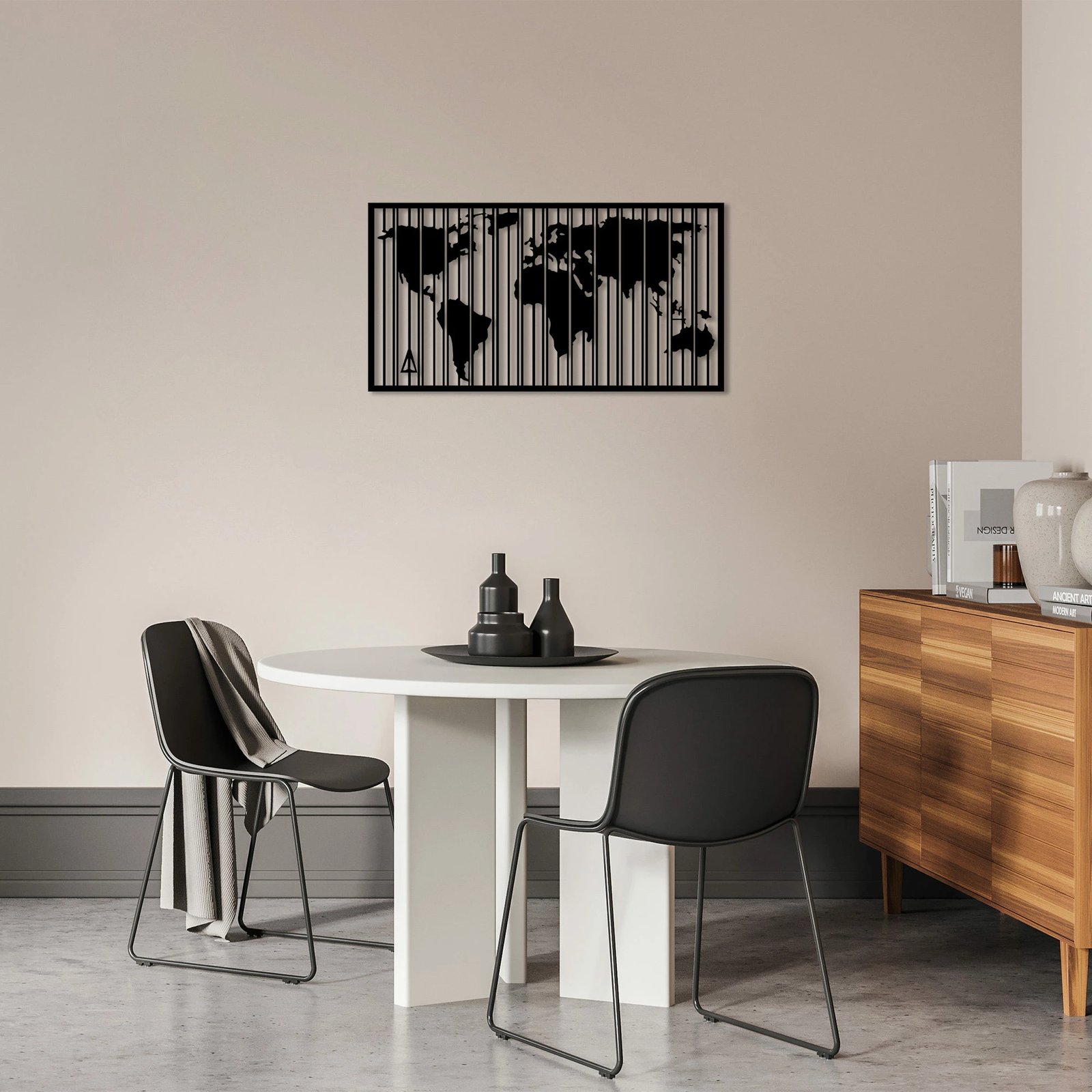 Aksesor dekorativ metalik për mur, hartë bote, Wallity, 47x90cm