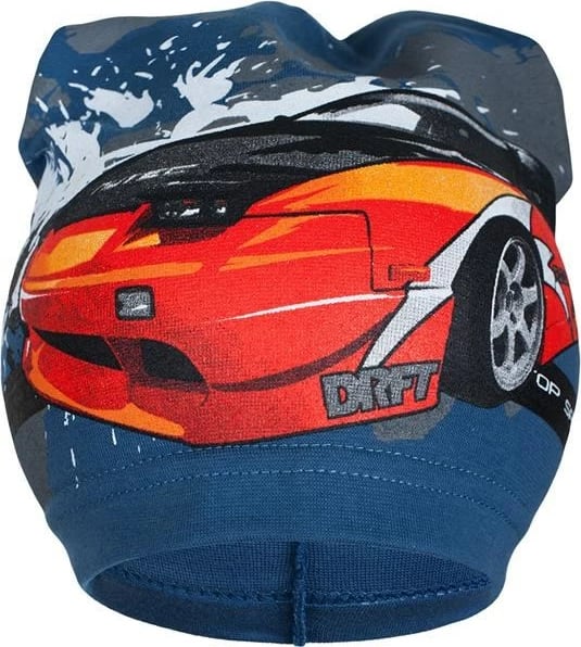 Kapelë bebi pranverore New Baby, 100% pambuk, elastike, qark 40-50 cm, madhësia 104 (3-4 vjet), blu me veturë