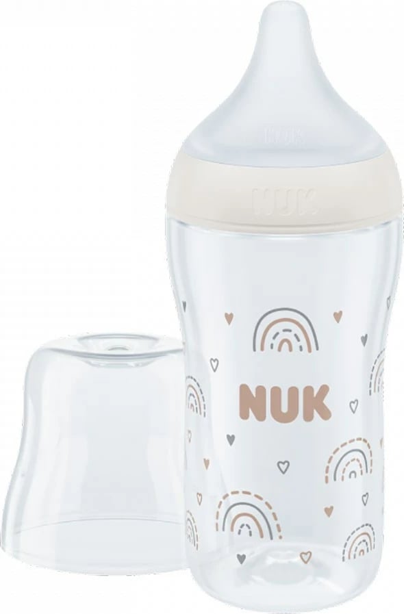 biberon NUK Perfect Match Temperature Control 260 ml, silikon anti-kolik Size M (3m+), gri