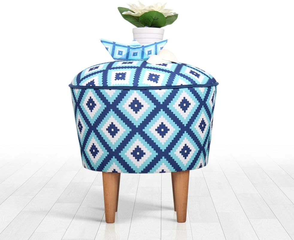 Puf Argyle Damask, ngjyrë kaltër-bardhë, Sky v3