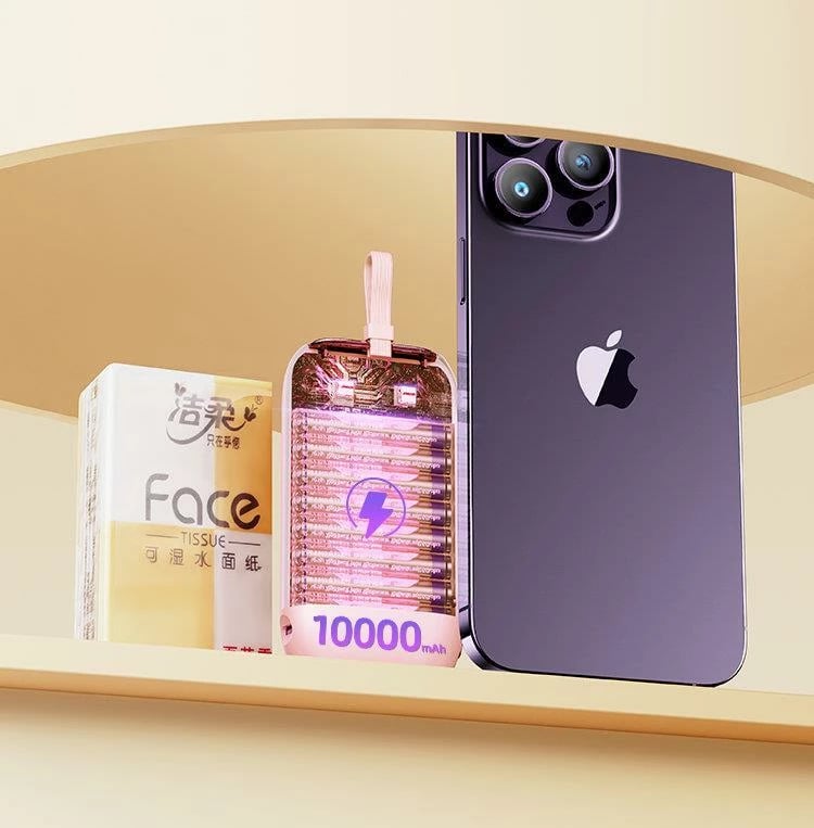 Powerbank Joyroom JR-L012, 10000mAh, 22.5W, me 2 kabllo të integruara USB-C dhe Lightning, Rozë
