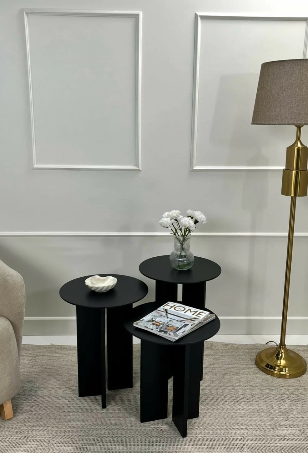 Set tavolinash kafeje, Skye Decor, Leo (55 + 50 + 45), e zezë