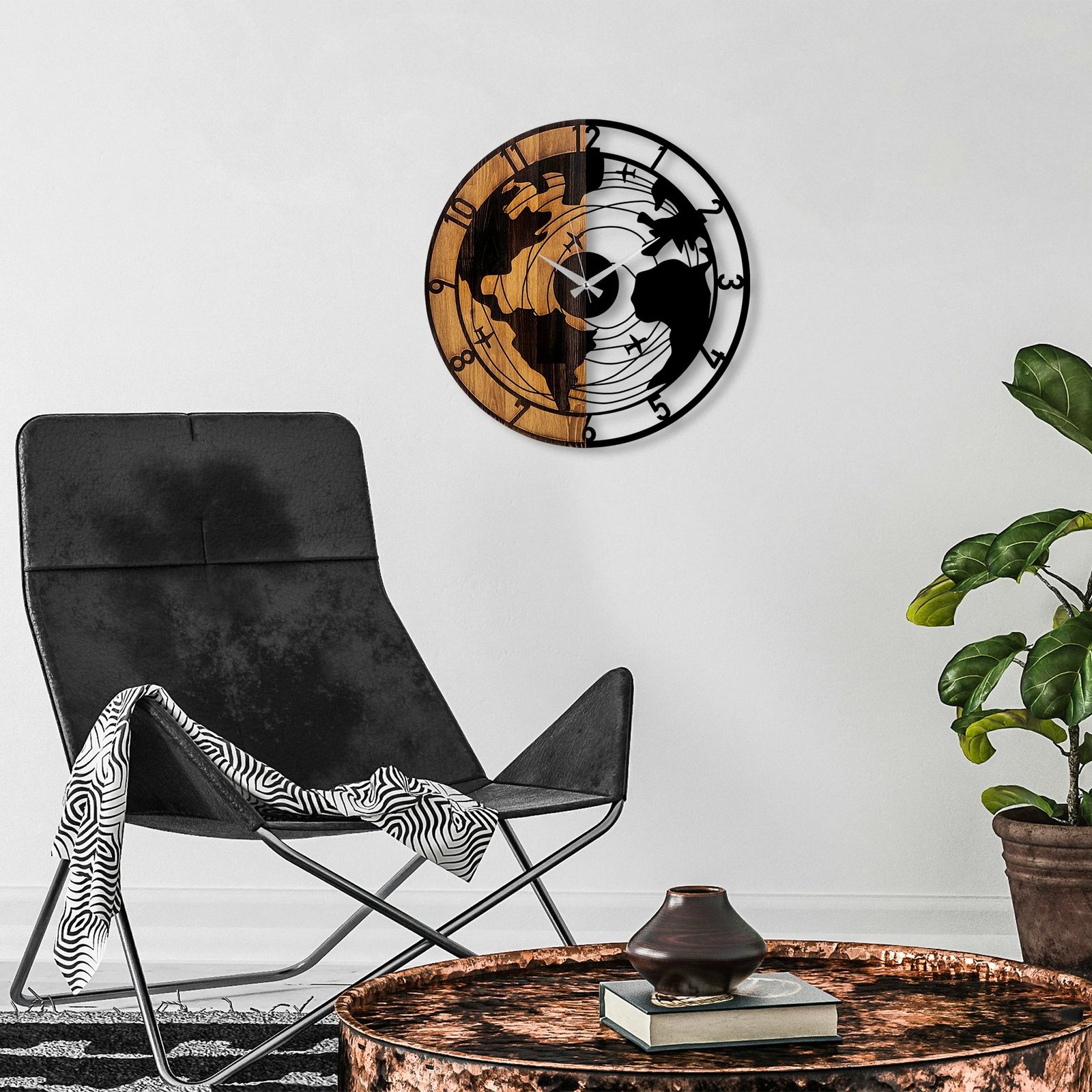 Orë muri dekorative prej druri, hartë bote, Wallity