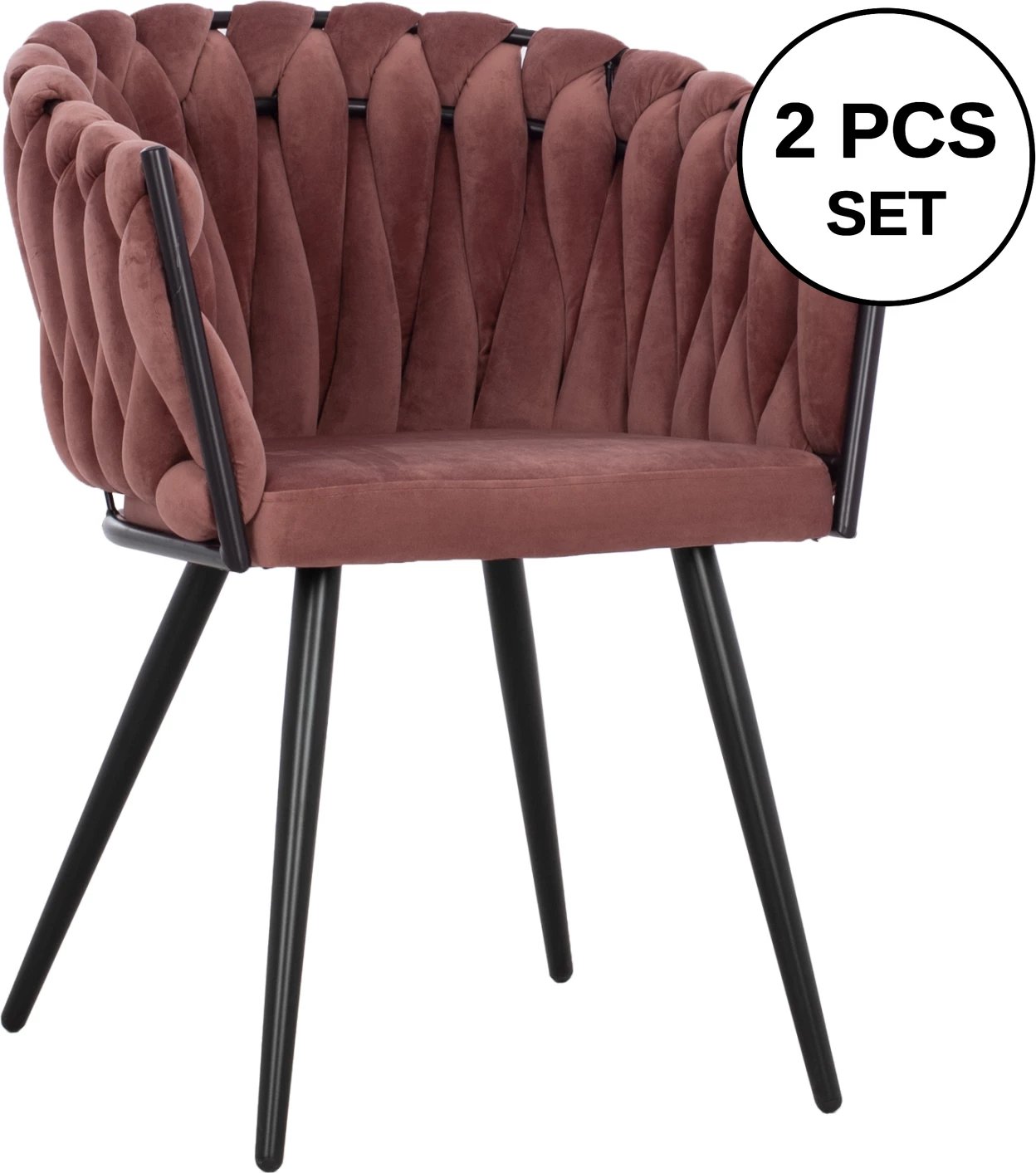 Karrige Luanda, kadife, ngjyrë molle të kalbur, këmbë metalike, FH8741.02, 60x54x78 cm, set prej 2 copë