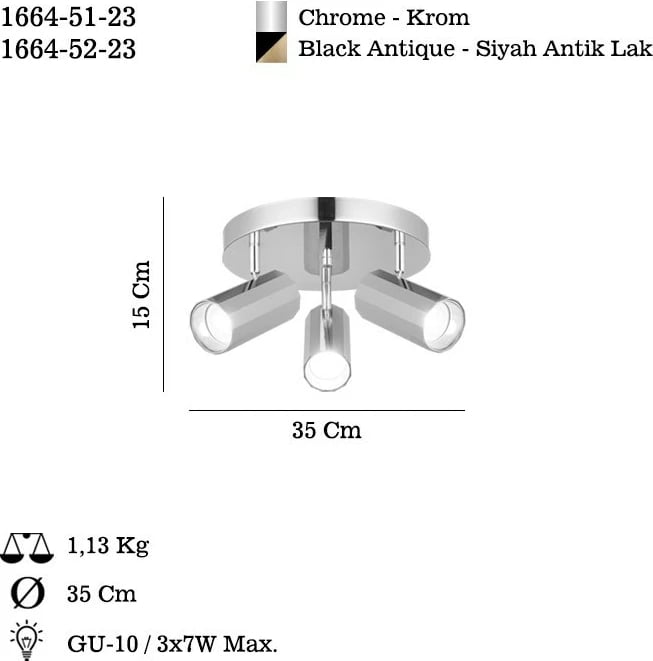 Llambë tavani Opviq, Oktano, krom, 51-23