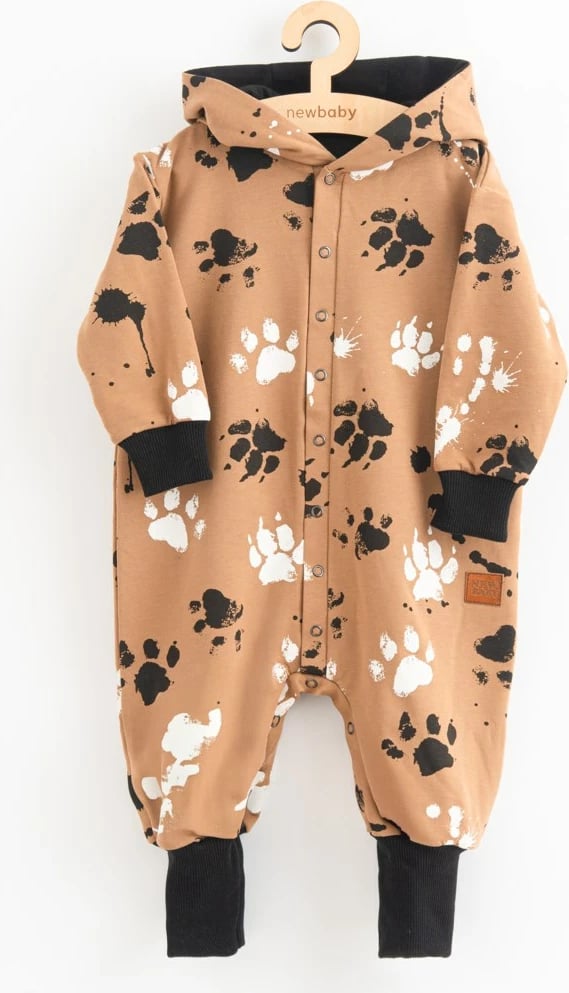 overal bebe pambuku me kapuç me veshë, NEW BABY Paw, madhësia 62 (3-6m), mustard
