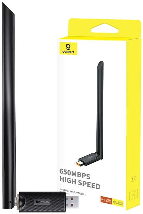Adapter WiFi Baseus FastJoy 650 Mbps me antenë, USB-A, i zi