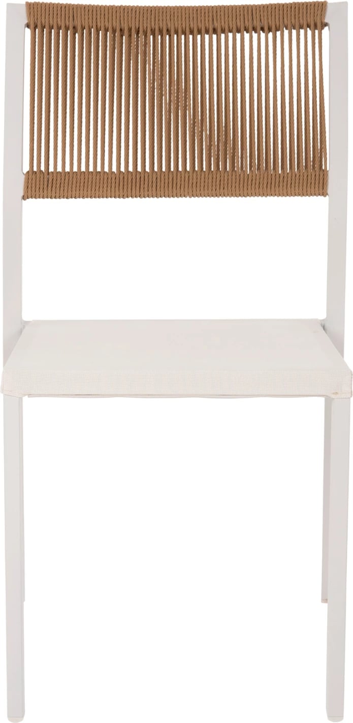 Karrige alumini FH5921.02, kornizë e bardhë dhe tekstil me ratan sintetik bezhë, 46x55.5x83H cm