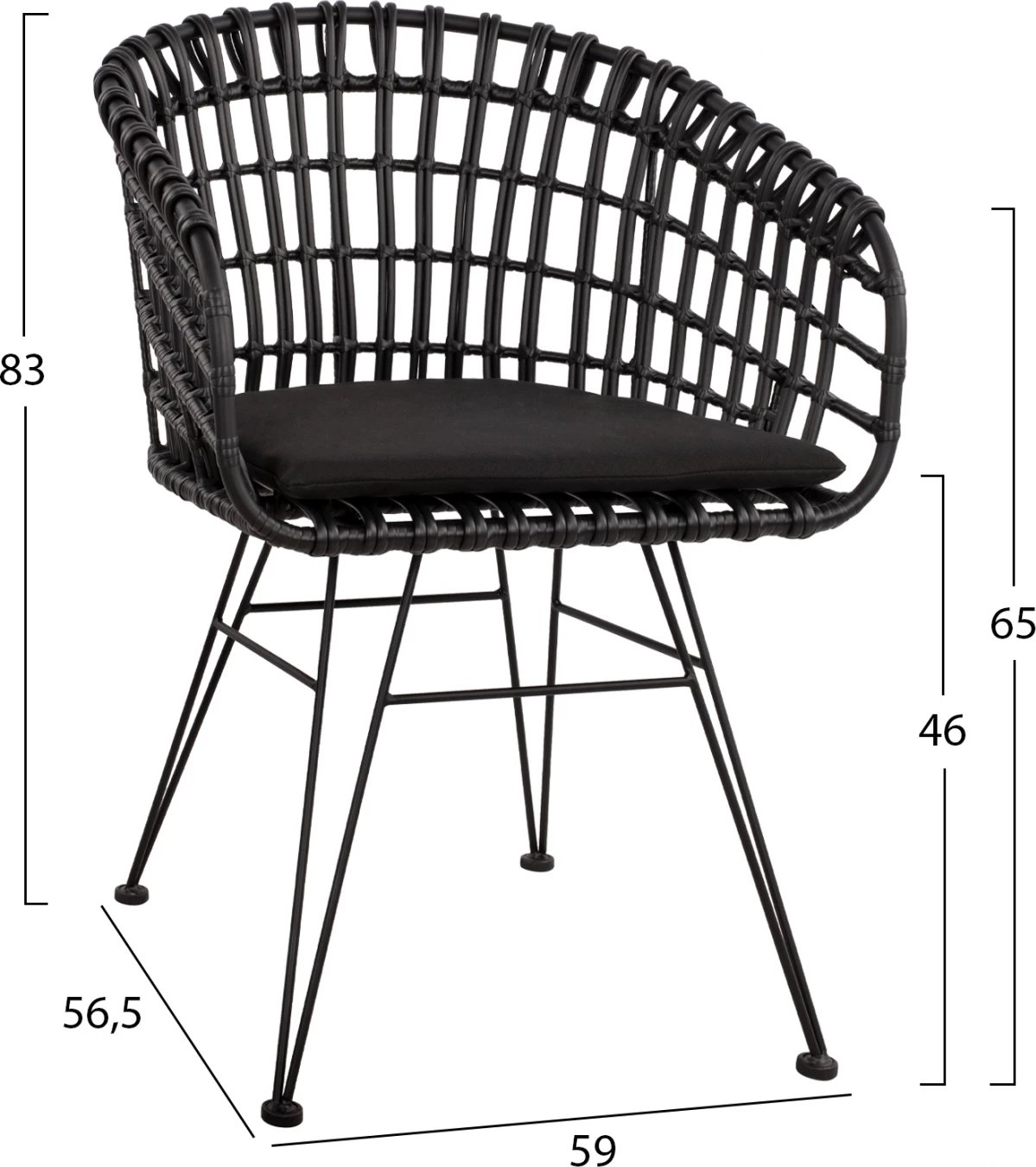 Karrige foleje metalike Allegra FH5456.02, thurje e zezë, 59x56.5x83 cm