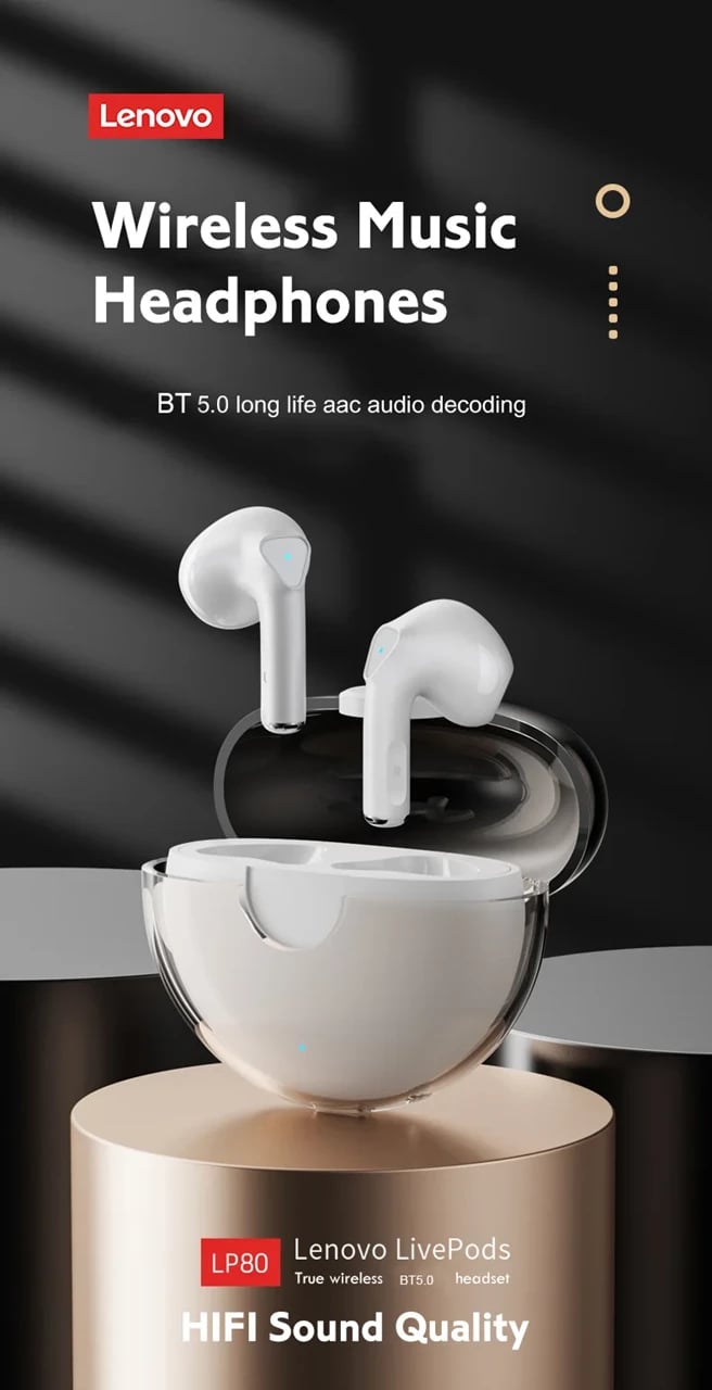 Dëgjuese Lenovo LivePods LP80 PRO, të bardha