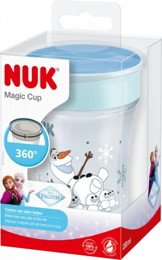 Gotë 360° për bebe, NUK, Magic Cup Frozen Olaf, 230 ml, me kapak, jeshile