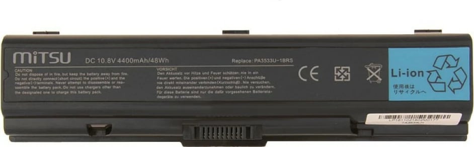 Bateri Mitsu BC/TO-A200 për Toshiba A200, A300, 4400 mAh, 10.8-11.1V, e zezë