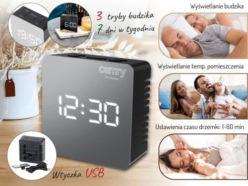 Orë alarmi Adler CR 1150, ekran LED, datë dhe temperaturë, 3 mënyra alarmi, USB + 3x AAA, e zezë