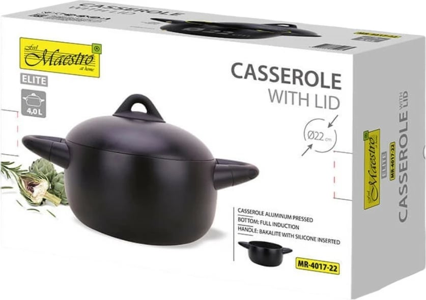 Tenxhere Feel-Maestro MR-4017-22 me kapak, 4.0L, 22cm, e zezë