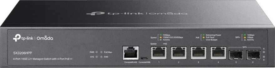 Switch TP-Link Omada TL-SX3206HPP, 6-Port 10GE L2+ Managed, 4-Port PoE++, E Zezë