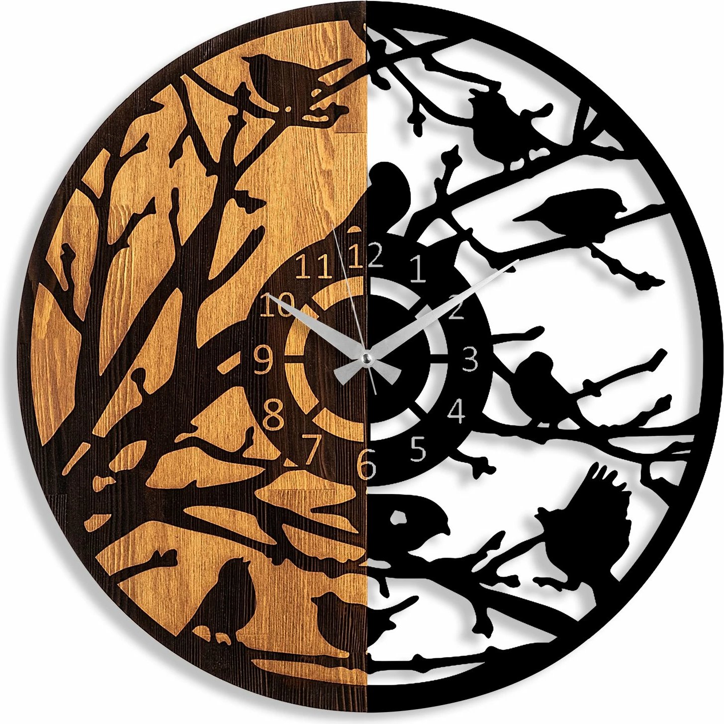 Orë muri dekorative prej druri, Wallity, ngjyrë arre dhe e zezë, 56cm