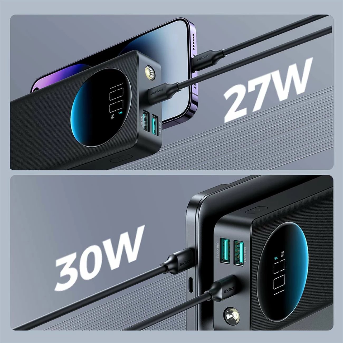 Powerbank Joyroom JR-PBF03, 30000mAh, 30W, me kabllo USB-A në USB-C, e zezë