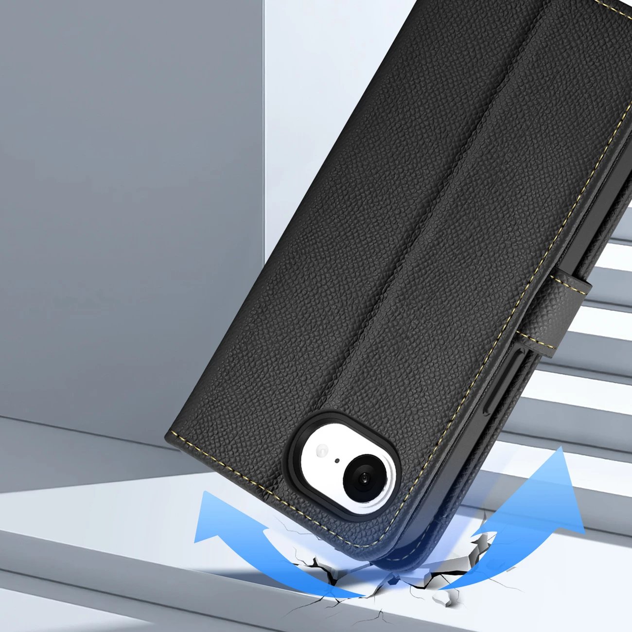 Mbështjellës Dux Ducis Lawa për iPhone 16e, me portofol magnetik, lëkurë, e zezë