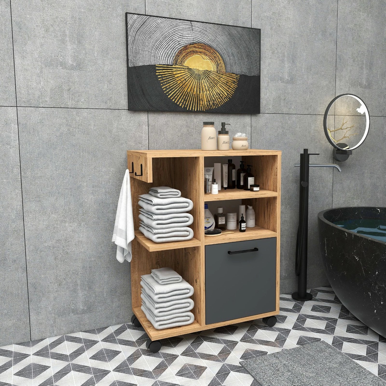 Dollap multifunksional Hanah Home, Rebusa, ngjyrë Atlantic Pine dhe antracit