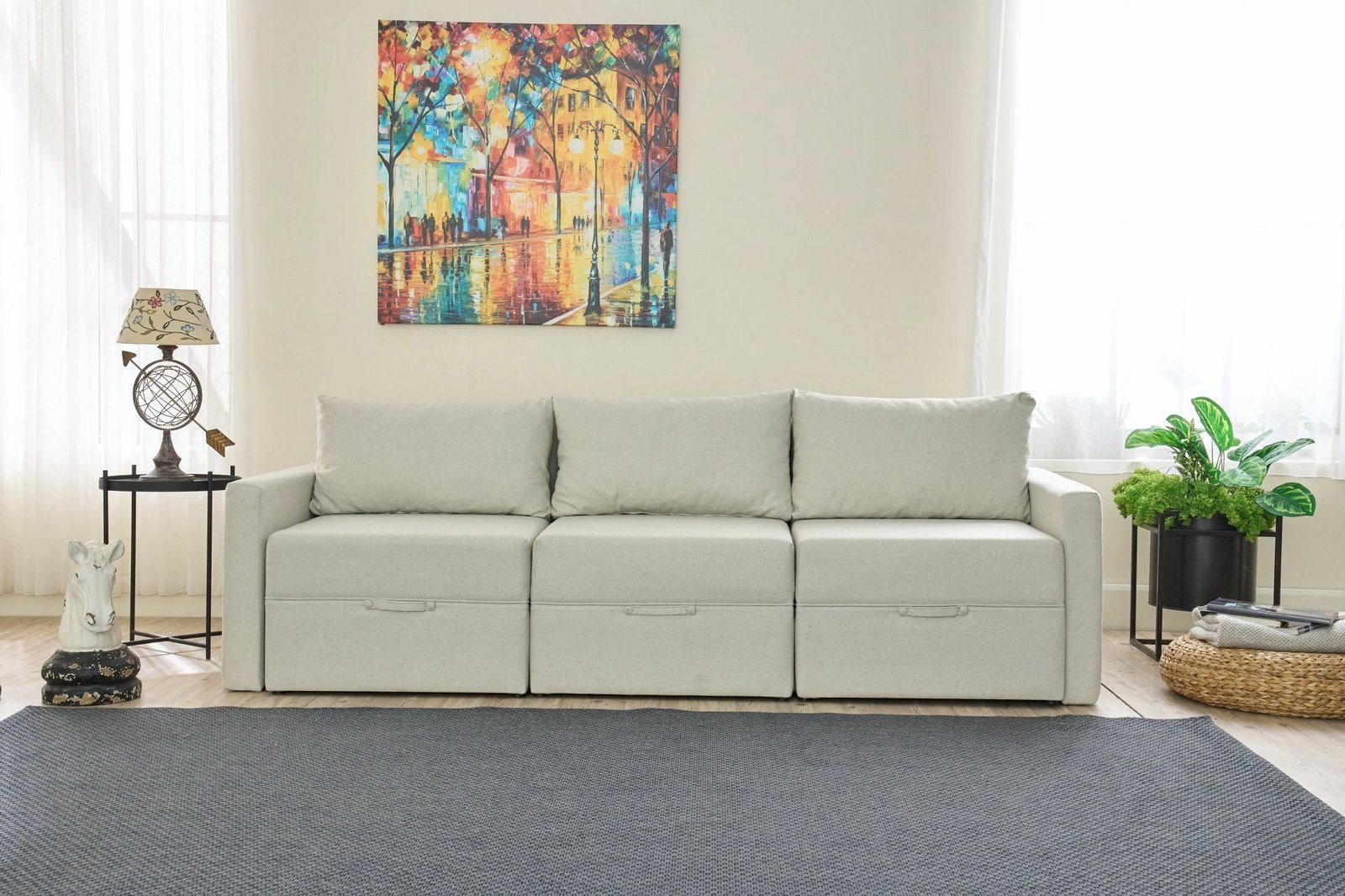 Divan-krevat 3 vendesh, Atelier del Sofa, Saros, krem, 3 pjesë