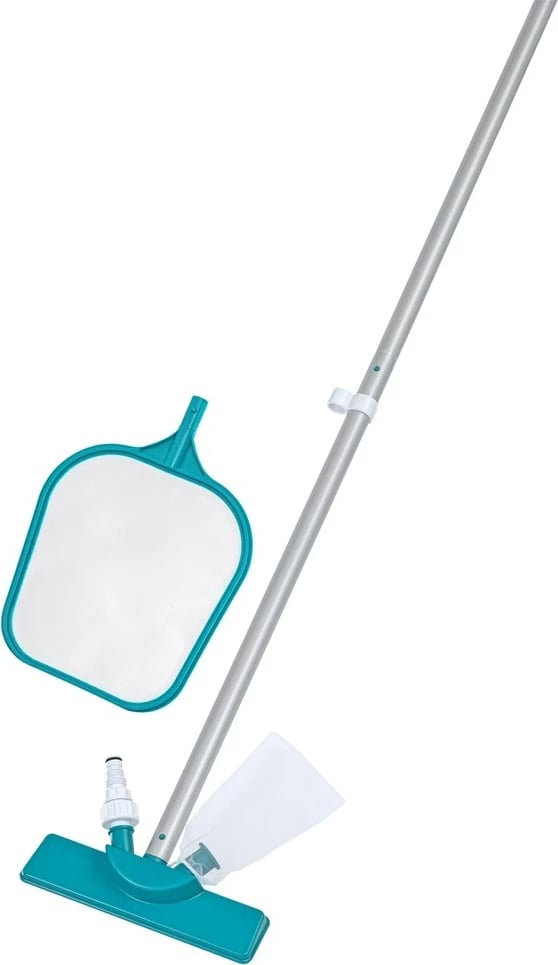 Set mirëmbajtje pishine Bestway AquaClear me fshesë vakumi dhe rrjetë, kaltër