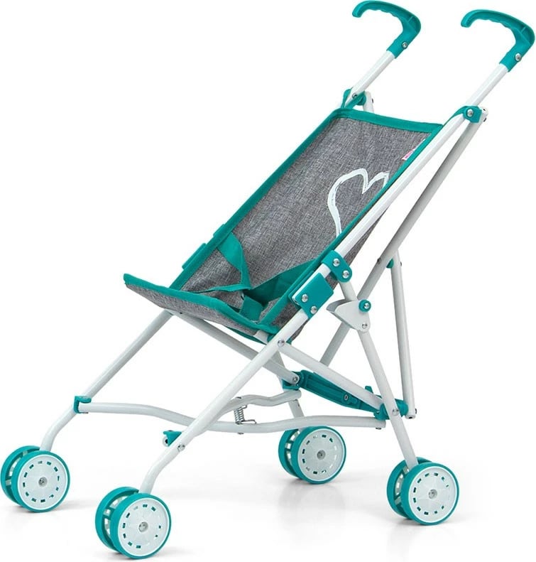 Karrocë golf për kukulla, Milly Mally Julia Prestige, për kukulla deri 50 cm, strukturë metalike, palosje ombrellë, turkeze