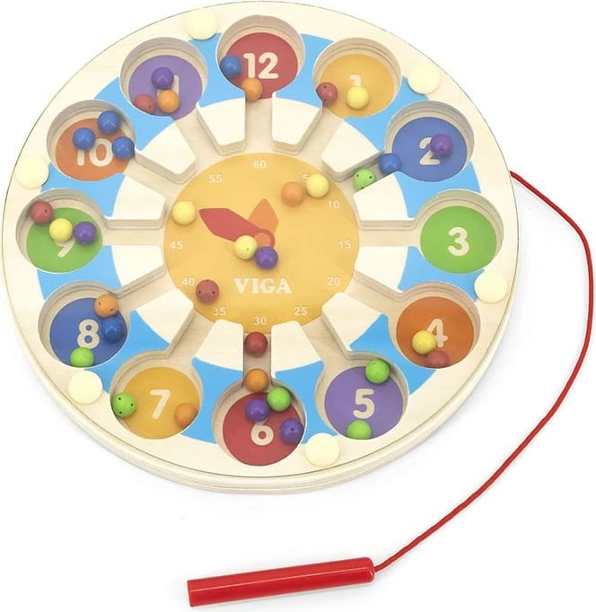lodër edukative orë-labirint magnetike prej druri, Viga, me laps magnetik, 12 numra, për 18m+, 175x175x13 mm, shumëngjyrëshe