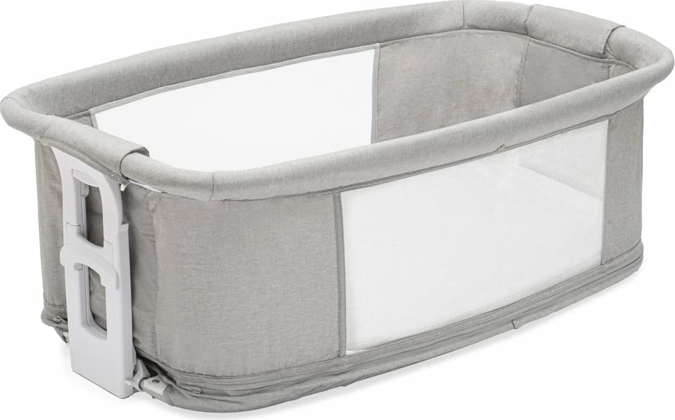 djep/krevat inteligjent 3‑në‑1, New Baby SMART, lëkundje automatike me detektim të qarjes, 2 nivele shtrati, melodi të integruara, rrjetë kundër mushkonjave, gri