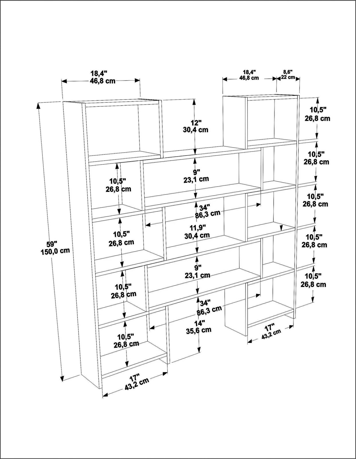 Raft librash Hanah Home, Poyraz, i bardhë dhe lis