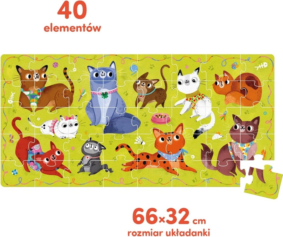 Puzzle për fëmijë CzuCzu Miau Kotki, 40 pjesë, karton, shumëngjyrësh
