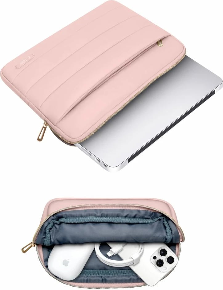Kasë laptopi Tech-Protect Puffy 13-14 inç me çantë aksesorësh, Rozë