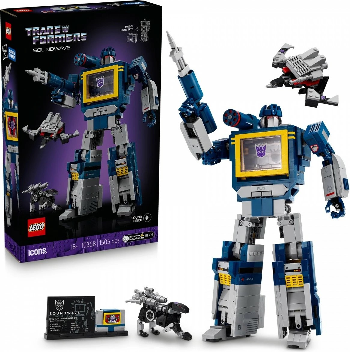 Set ndërtimi, LEGO Icons Transformers Soundwave 10358, 1505 copa, 33 cm, 18+