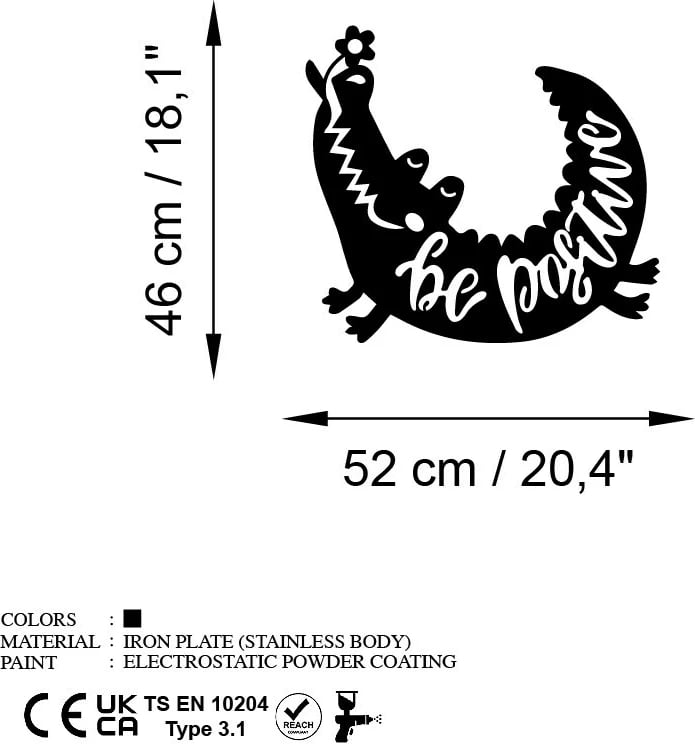 Aksesor dekorativ metalik për mur, Wallity, Be Positive