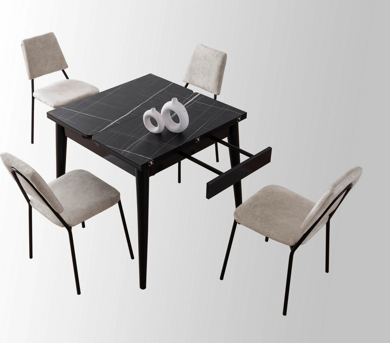 Tavolinë ngrënieje e zgjatshme, ngjyrë mermeri të zi, Skye Decor, Totem - 3041