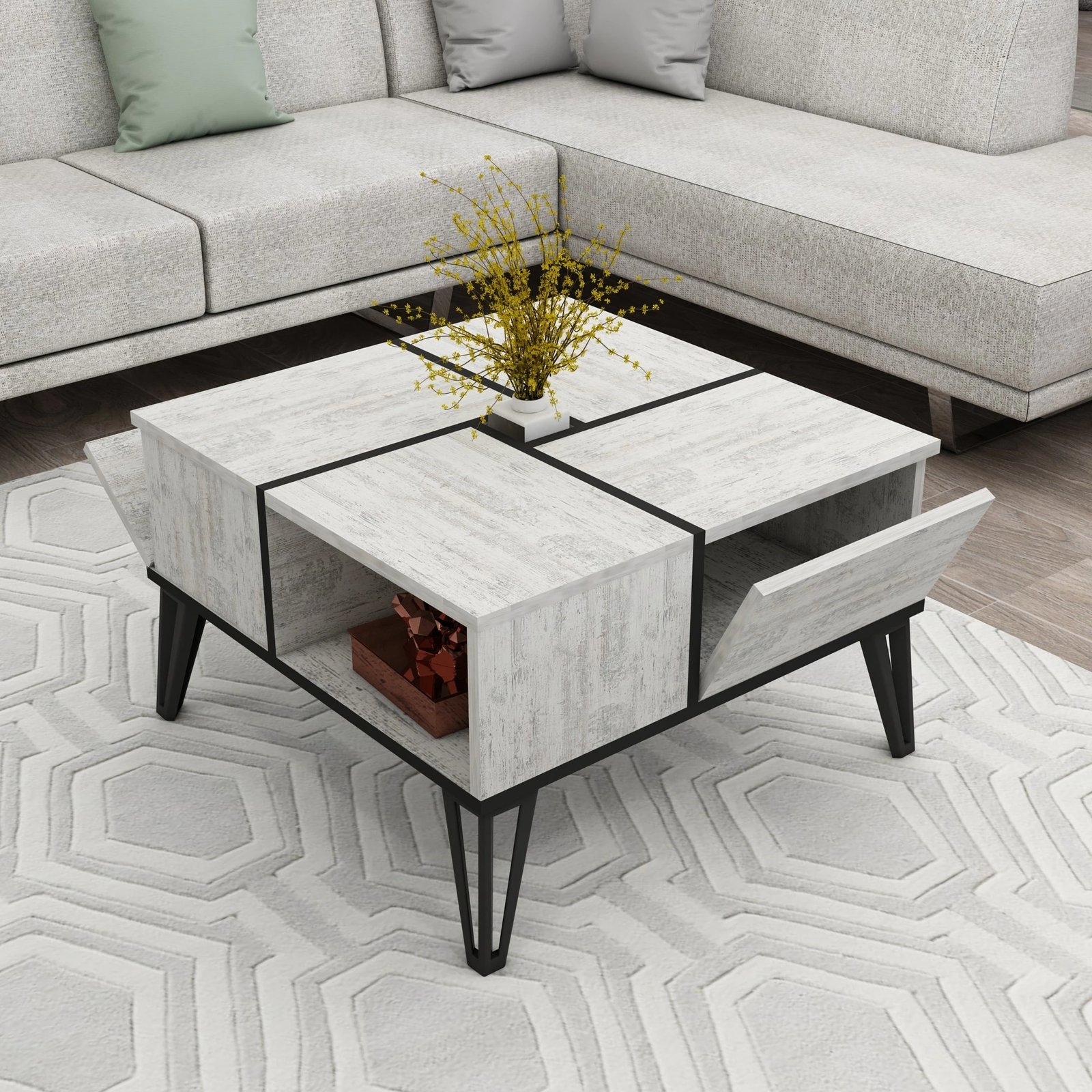 Tavolinë kafeje Hanah Home, Nirvana - Crystal, e bardhë dhe e zezë