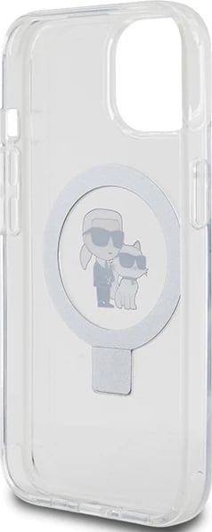 Mbështjellës Karl Lagerfeld KLHMP15SHMRSKCH për iPhone 15/14/13 6.1", me Ring Stand, MagSafe, Bardhë