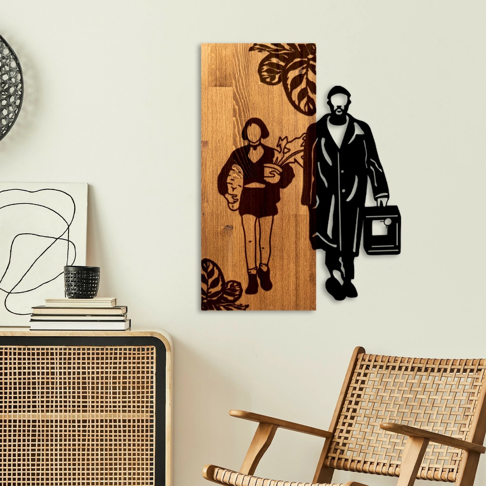 Aksesor dekorativ për mur, dru dhe metal, Leon The Professional, Wallity