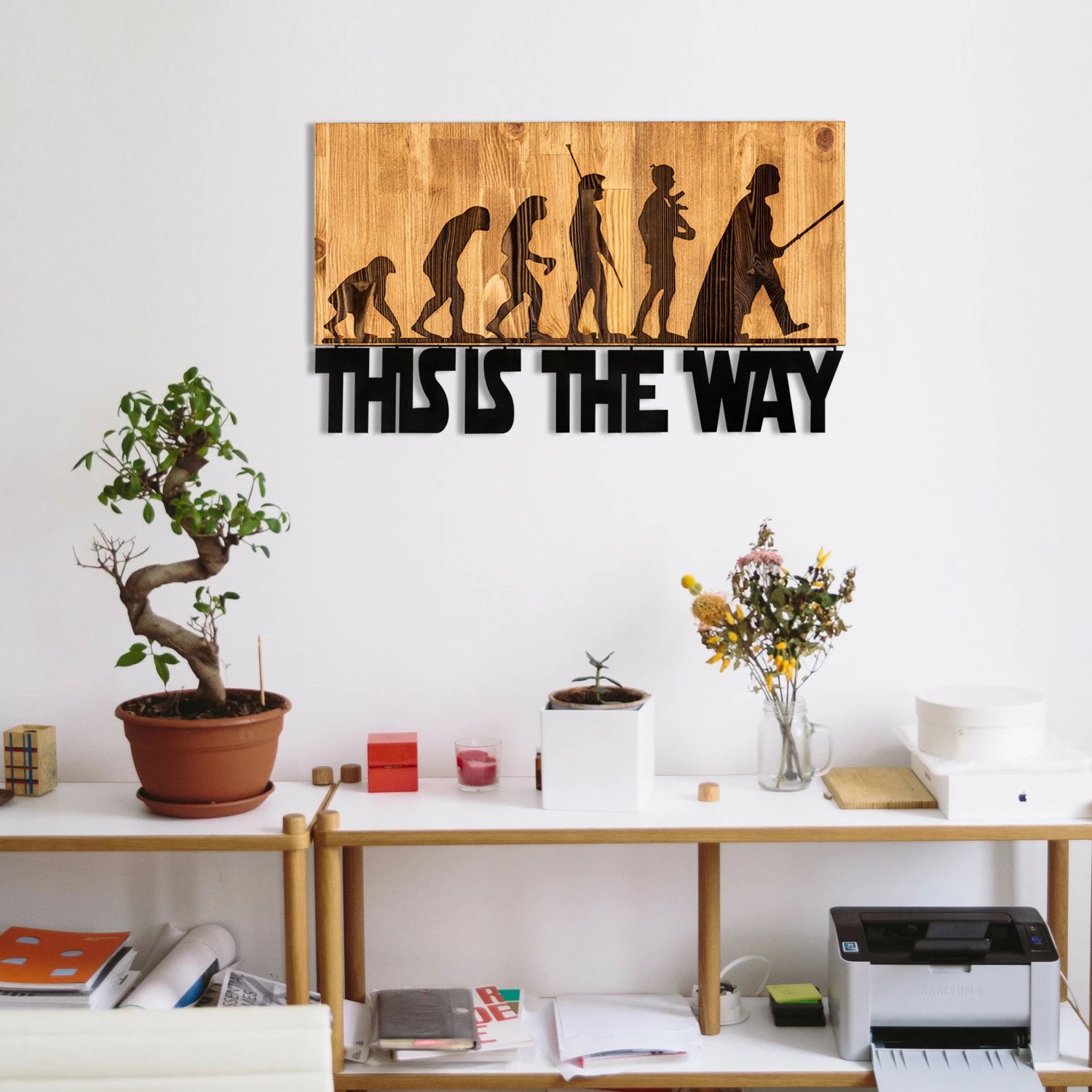 Aksesor dekorativ prej druri për mur, Wallity Evrim, ngjyrë e zezë dhe arre, 58x37cm